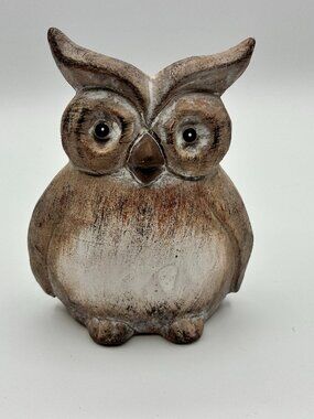 Mera Vic Clay Owl Statue Sculpture Figurine Painted Terracotta Shelf Decor 4.5"